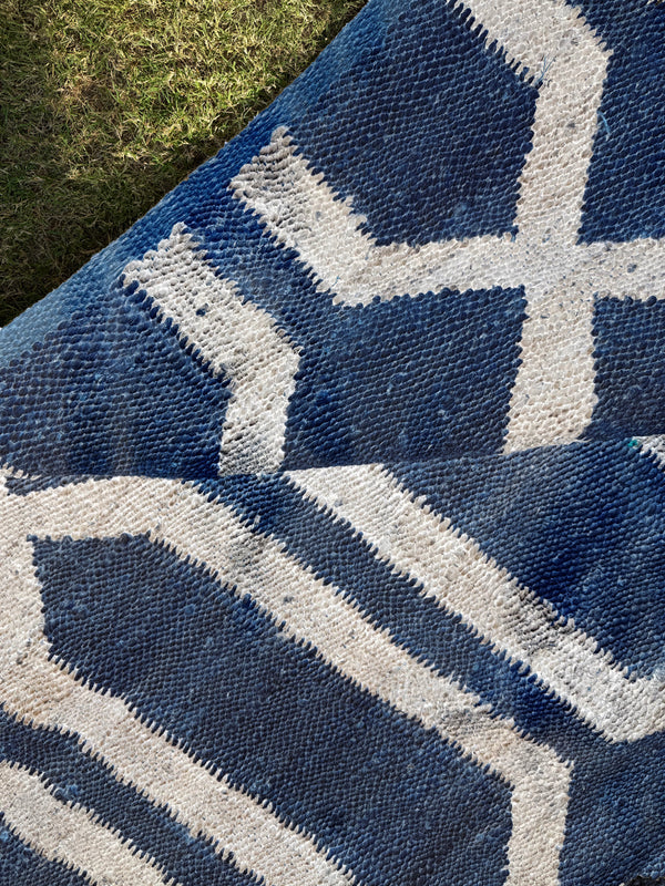 Handwoven Navy & Ivory Geometric Area Rug- 9X12 Boho Jute Hemp Rug, Eco-Friendly