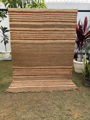 Handwoven Jute Striped Area Rug- Natural Beige & Brown Floor Carpet