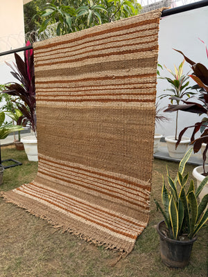 Handwoven Jute Striped Area Rug- Natural Beige & Brown Floor Carpet