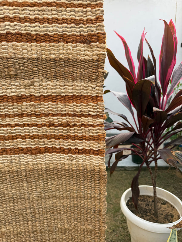 Handwoven Jute Striped Area Rug- Natural Beige & Brown Floor Carpet