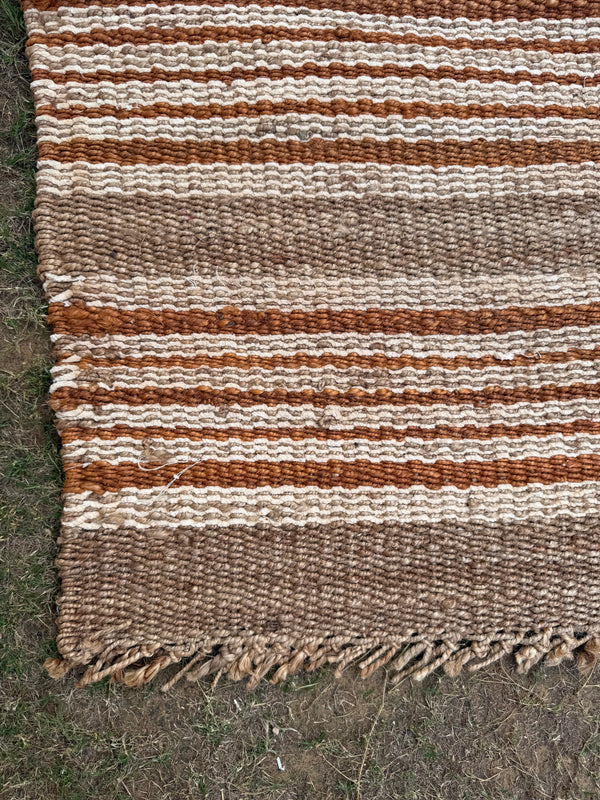 Handwoven Jute Striped Area Rug- Natural Beige & Brown Floor Carpet