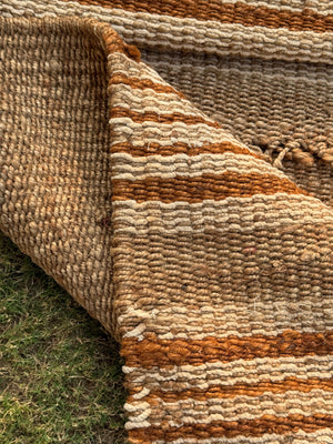Handwoven Jute Striped Area Rug- Natural Beige & Brown Floor Carpet