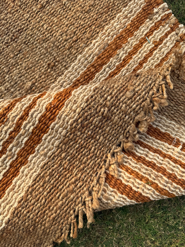 Handwoven Jute Striped Area Rug- Natural Beige & Brown Floor Carpet
