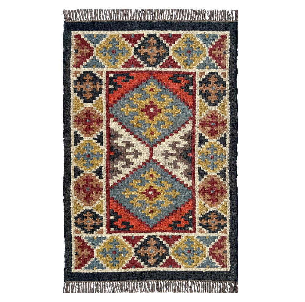 Chitra Jute Wool Rustic Kilim Boho Area Rug