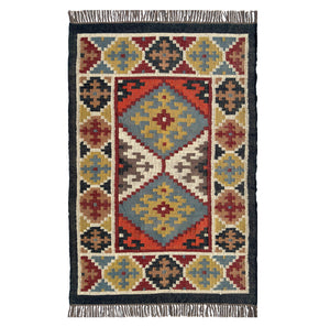 Chitra Jute Wool Rustic Kilim Boho Area Rug