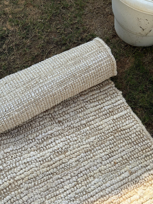 Handwoven Ivory Jute Loop Area Rug | Handmade Natural Fiber Hemp Rug