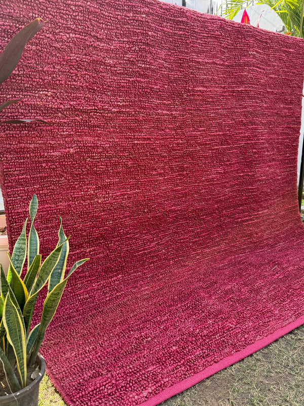 Handwoven Dark Pink Textured Area Rug, Modern Handmade Flatweave Rug, Custom Size