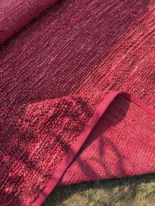 Handwoven Dark Pink Textured Area Rug, Modern Handmade Flatweave Rug, Custom Size