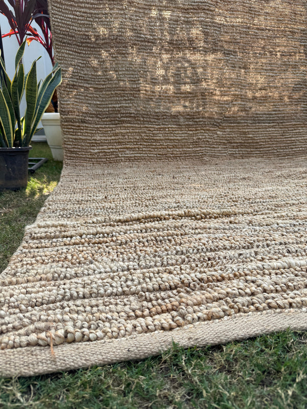 Handmade Textured Area Rug, Natural & Ivory Jute Hemp Loop Rug, Modern Minimalist Home Decor, Sustainable