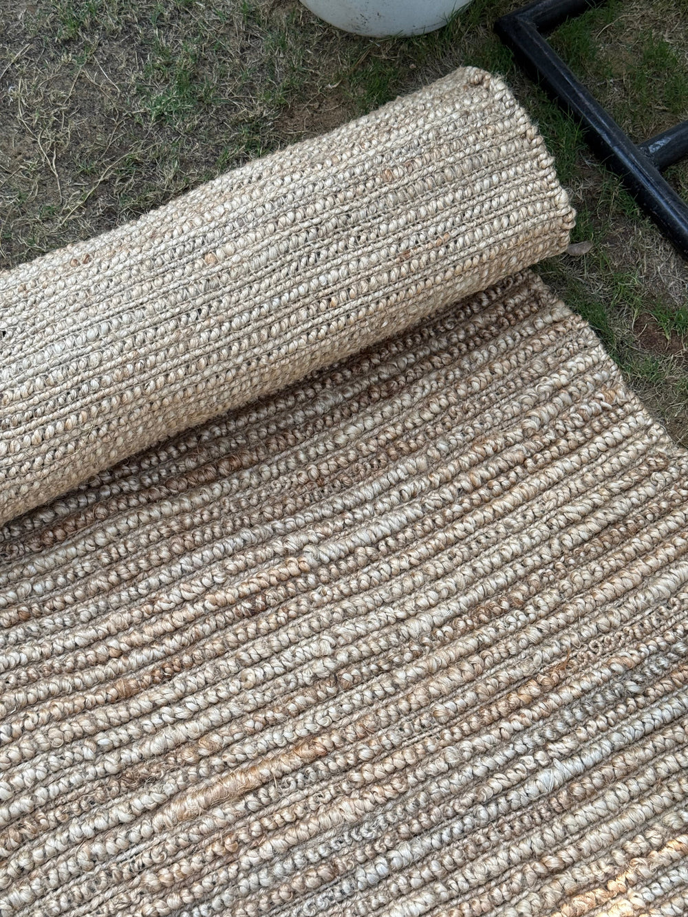 Handmade Textured Area Rug, Natural & Ivory Jute Hemp Loop Rug, Modern Minimalist Home Decor, Sustainable