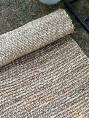 Handmade Textured Area Rug, Natural & Ivory Jute Hemp Loop Rug, Modern Minimalist Home Decor, Sustainable