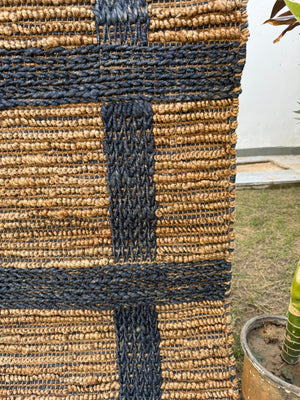 Modern Checkered Jute Area Rug- Handwoven Natural Fiber Floor Carpet, Boho Decor