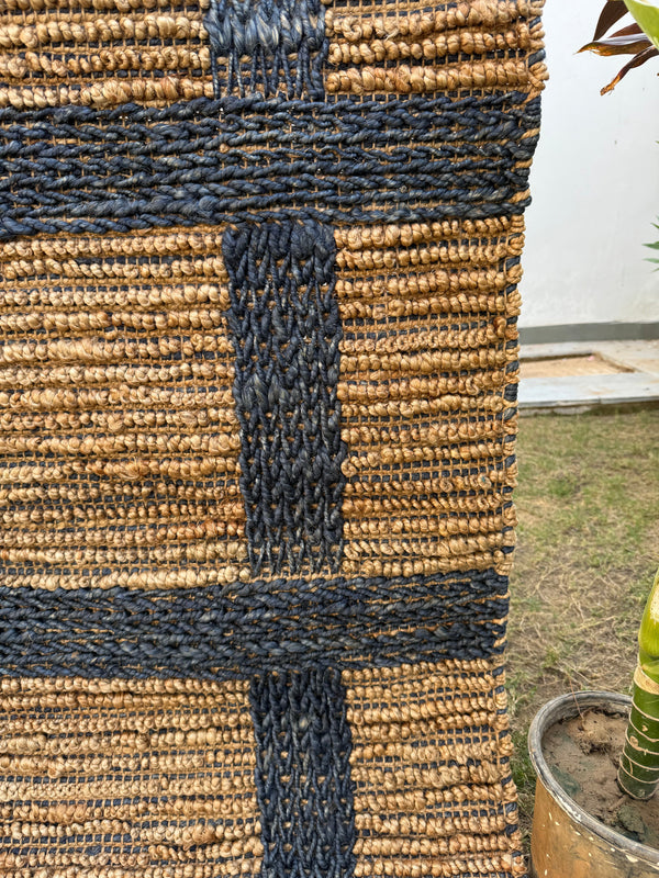 Modern Checkered Jute Area Rug- Handwoven Natural Fiber Floor Carpet, Boho Decor