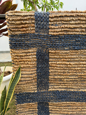 Modern Checkered Jute Area Rug- Handwoven Natural Fiber Floor Carpet, Boho Decor
