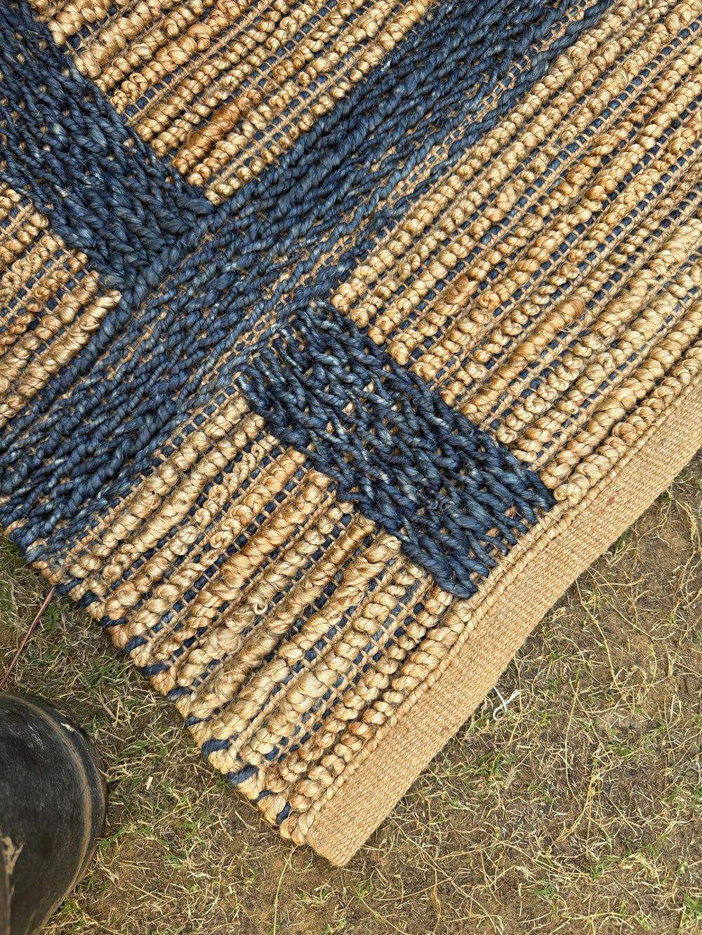 Modern Checkered Jute Area Rug- Handwoven Natural Fiber Floor Carpet, Boho Decor