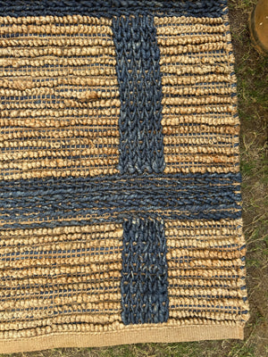 Modern Checkered Jute Area Rug- Handwoven Natural Fiber Floor Carpet, Boho Decor