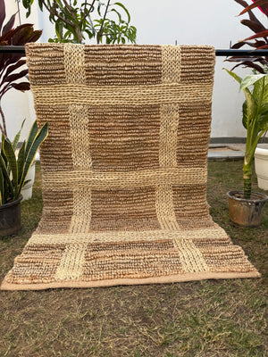 3X5 Natural Jute Grid Rug- Handwoven Rustic Bohemian Area Rug