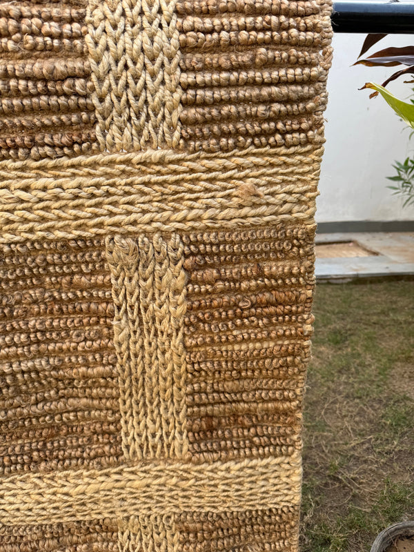 3X5 Natural Jute Grid Rug- Handwoven Rustic Bohemian Area Rug