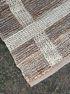 3X5 Natural Jute Grid Rug- Handwoven Rustic Bohemian Area Rug