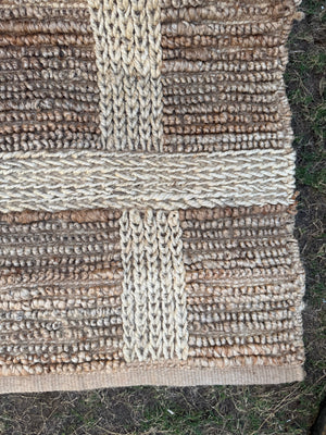 3X5 Natural Jute Grid Rug- Handwoven Rustic Bohemian Area Rug
