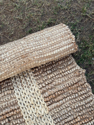 3X5 Natural Jute Grid Rug- Handwoven Rustic Bohemian Area Rug