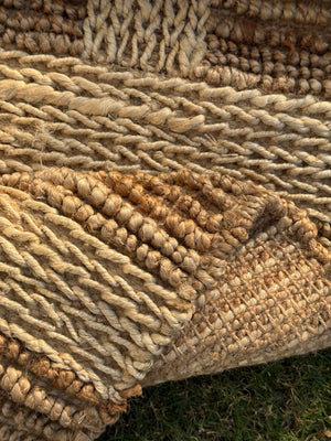 3X5 Natural Jute Grid Rug- Handwoven Rustic Bohemian Area Rug