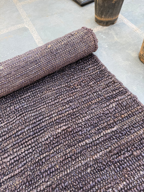 Solid Purple Shuttle Loop Jute Rug, Handwoven Area Carpet, Living Room Decor, Eco-Friendly