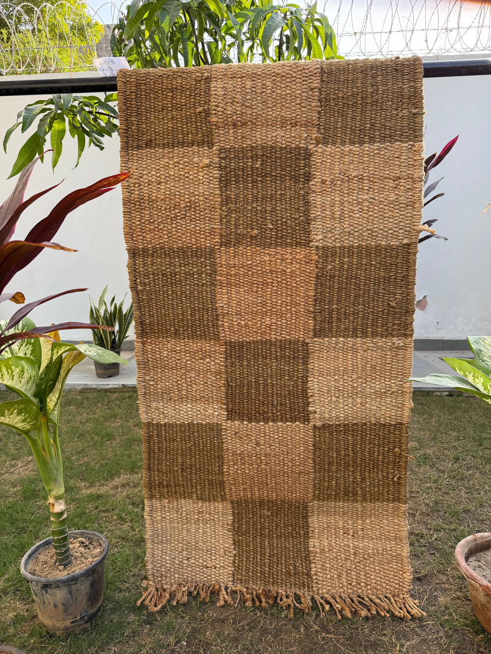 Natural Checkboard Handwoven Jute Rug 70X140cm