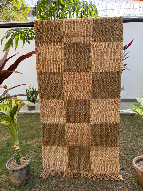 Natural Checkboard Handwoven Jute Rug 70X140cm
