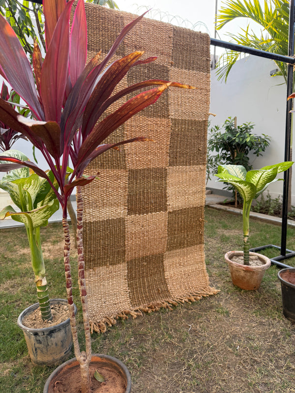 Natural Checkboard Handwoven Jute Rug 70X140cm