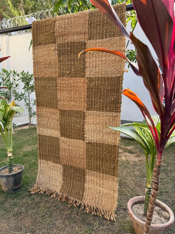 Natural Checkboard Handwoven Jute Rug 70X140cm