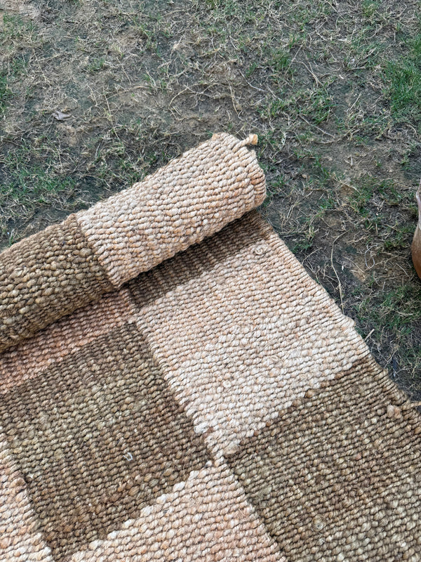 Natural Checkboard Handwoven Jute Rug 70X140cm