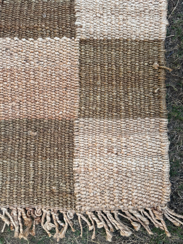 Natural Checkboard Handwoven Jute Rug 70X140cm