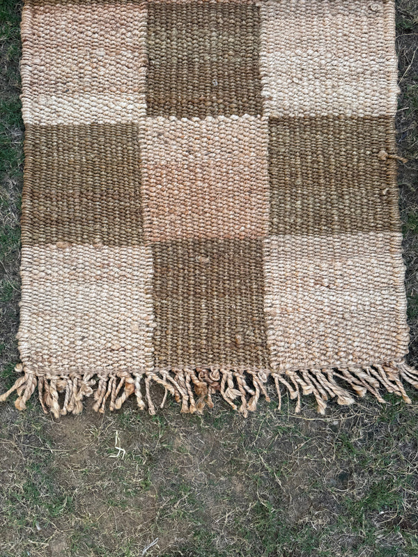 Natural Checkboard Handwoven Jute Rug 70X140cm
