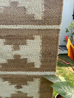 Handwoven Tribal Jute Hemp Area Rug- Natural & Ivory Geometric Boho Rug Runner, Eco-Friendly, 2.5X10 ft