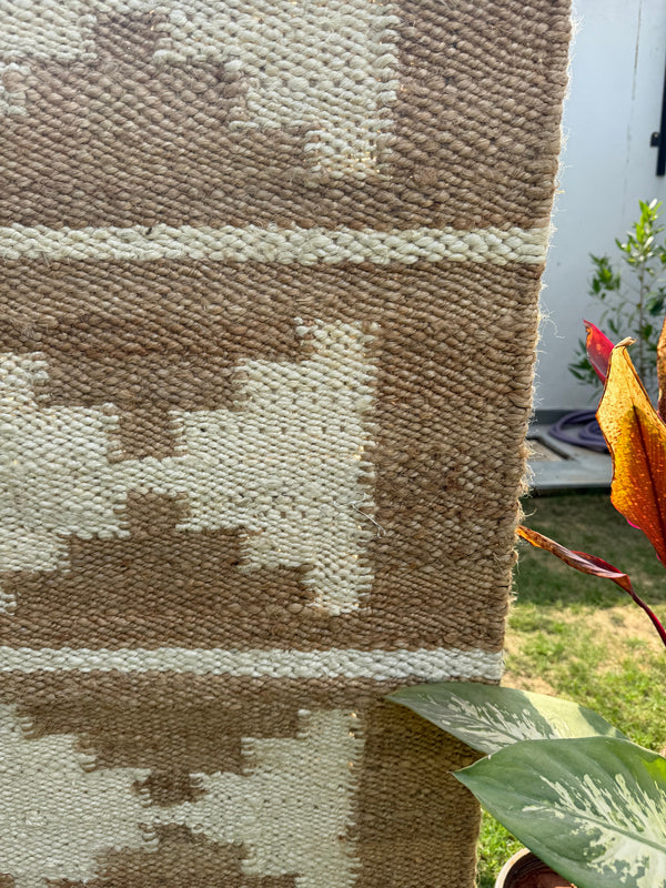 Handwoven Tribal Jute Hemp Area Rug- Natural & Ivory Geometric Boho Rug Runner, Eco-Friendly, 2.5X10 ft