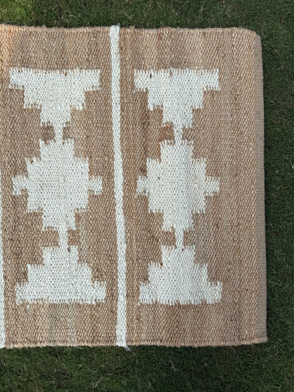 Handwoven Tribal Jute Hemp Area Rug- Natural & Ivory Geometric Boho Rug Runner, Eco-Friendly, 2.5X10 ft