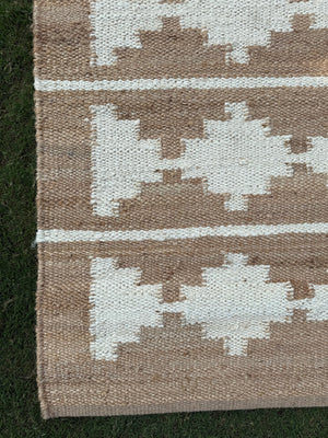 Handwoven Tribal Jute Hemp Area Rug- Natural & Ivory Geometric Boho Rug Runner, Eco-Friendly, 2.5X10 ft