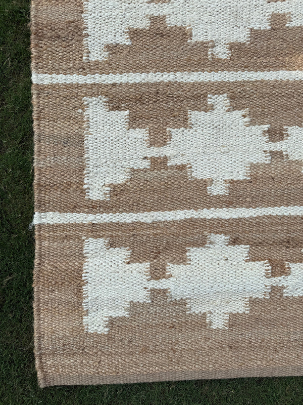Handwoven Tribal Jute Hemp Area Rug- Natural & Ivory Geometric Boho Rug Runner, Eco-Friendly, 2.5X10 ft
