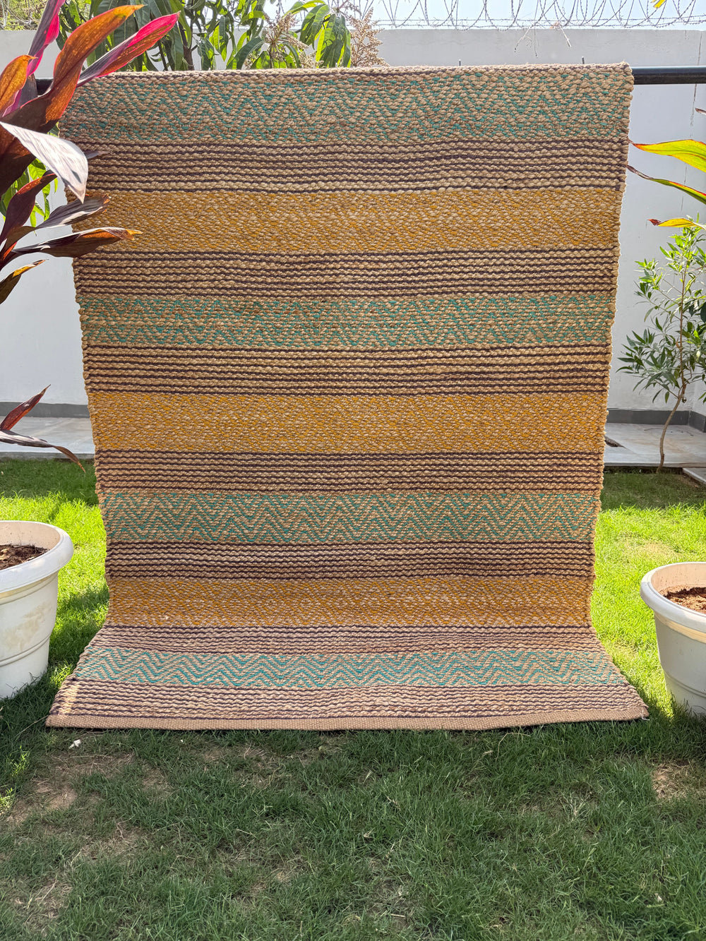 Golder Horizon Handwoven Jute Rug 4x6- Natural Striped Boho Area Rug