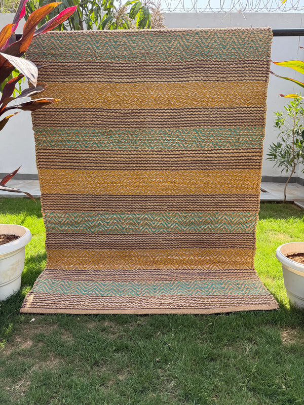 Golder Horizon Handwoven Jute Rug 4x6- Natural Striped Boho Area Rug