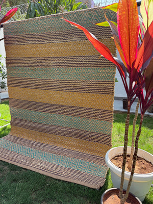 Golder Horizon Handwoven Jute Rug 4x6- Natural Striped Boho Area Rug