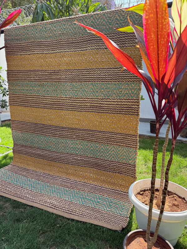 Golder Horizon Handwoven Jute Rug 4x6- Natural Striped Boho Area Rug