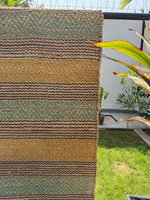 Golder Horizon Handwoven Jute Rug 4x6- Natural Striped Boho Area Rug