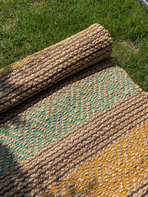 Golder Horizon Handwoven Jute Rug 4x6- Natural Striped Boho Area Rug