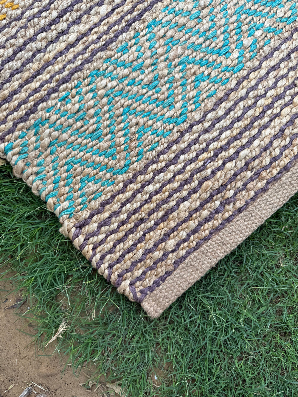 Golder Horizon Handwoven Jute Rug 4x6- Natural Striped Boho Area Rug