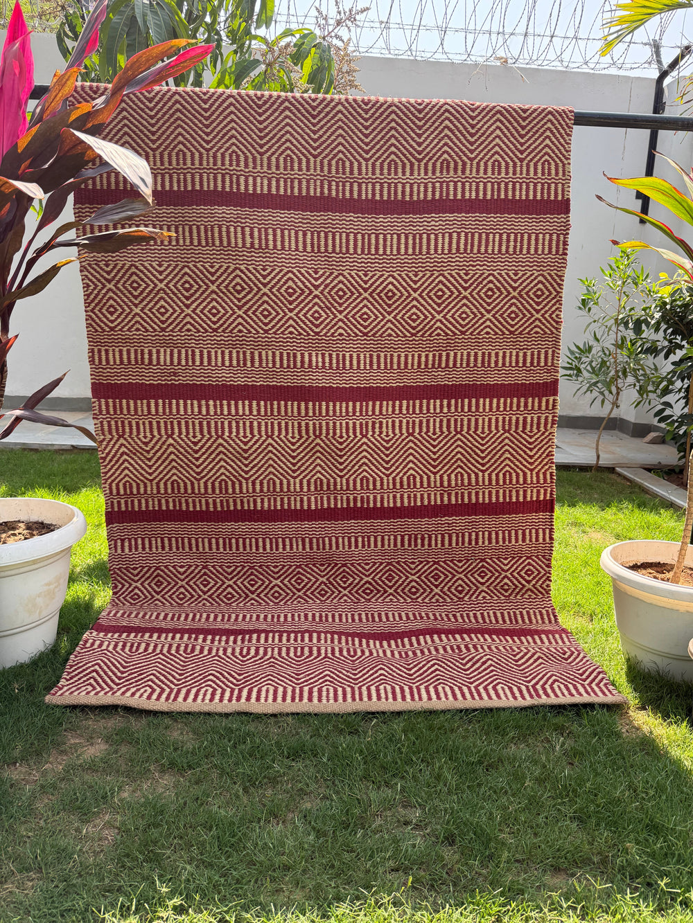 Tribal Geometric Handwoven Jute Rug 4X6- Boho Southwestern Farmhouse Decor, Large Area Rug