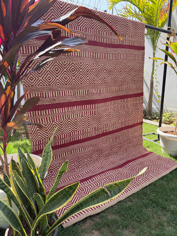 Tribal Geometric Handwoven Jute Rug 4X6- Boho Southwestern Farmhouse Decor, Large Area Rug