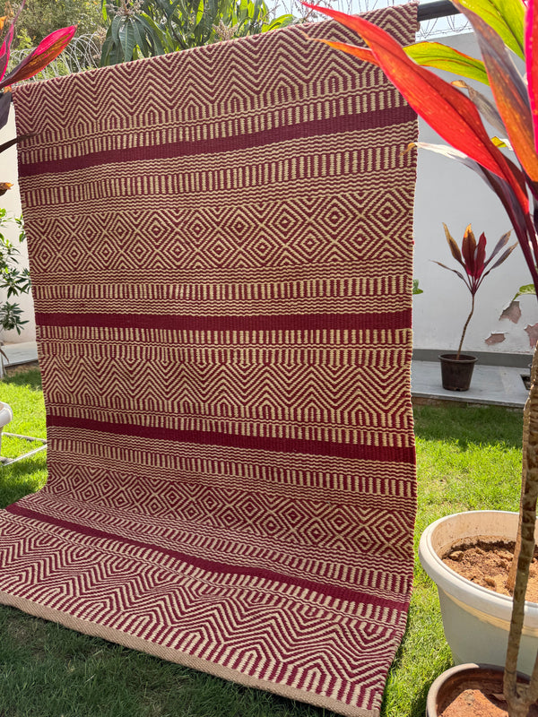 Tribal Geometric Handwoven Jute Rug 4X6- Boho Southwestern Farmhouse Decor, Large Area Rug