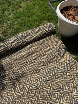 Handwoven Black & Natural Jute Rug, Boho Home Decor, Sustainable, Hallway Carpet